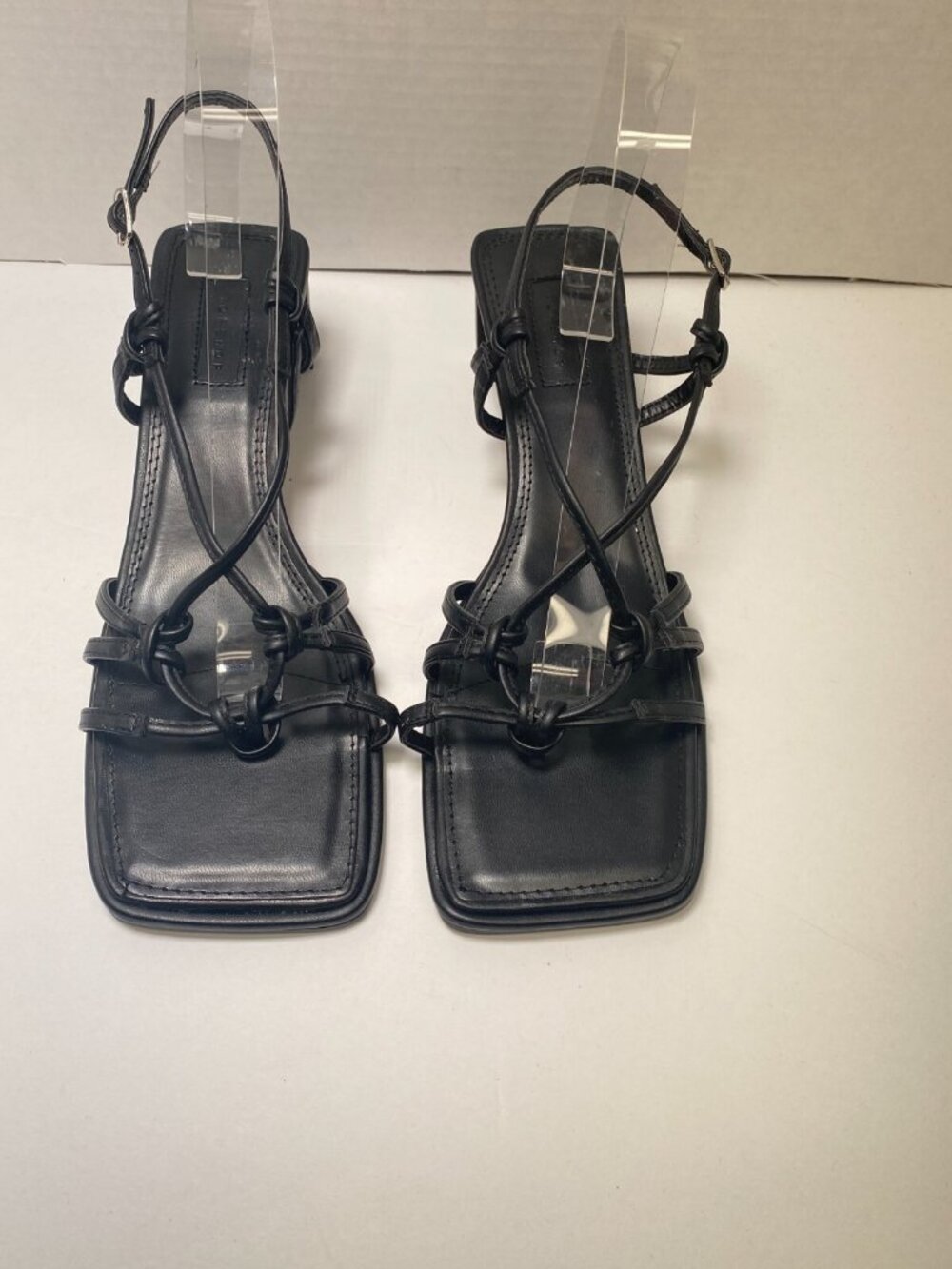 Top Shop Womens Black Strap Sling Back Square Toe Heel Sandal Sz 8